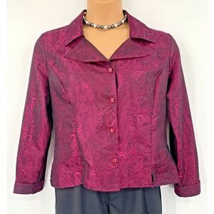 Dressbarn Purple Paisley Rayon Blend Women's Fitted Blazer Shirt Size Large